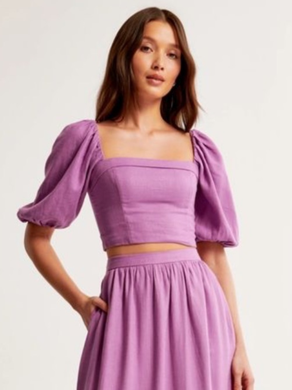 Abercrombie & Fitch Mauve Smocked Top with Puff Detail